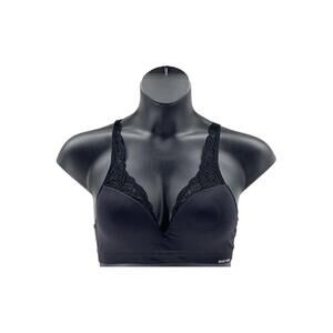 Nearly Nude Seamless Lace Lace Trim Wirefree Bra Black -